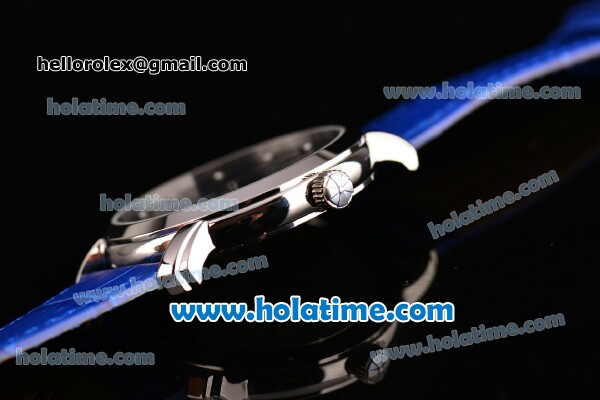 Vacheron Constantin Malte Miyota Quartz Stainless Steel Case with Blue Leather Strap Blue Dial and Diamond Markers - Click Image to Close